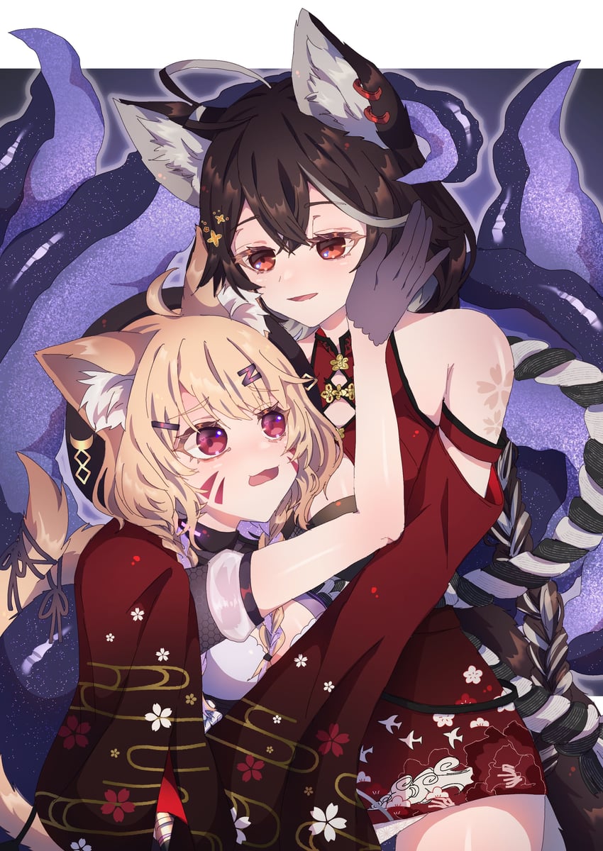 shyrei faolan and momote (indie virtual youtuber and 1 more) drawn by nagatsuki_mai