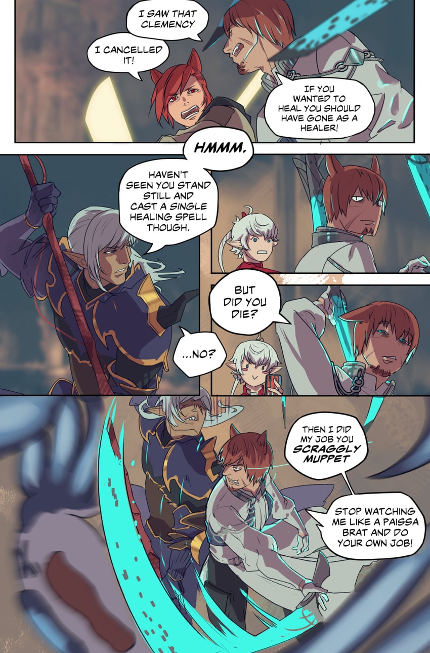 warrior of light, g'raha tia, alisaie leveilleur, dragoon, estinien varlineau, and 1 more (final fantasy and 1 more) drawn by surfacage