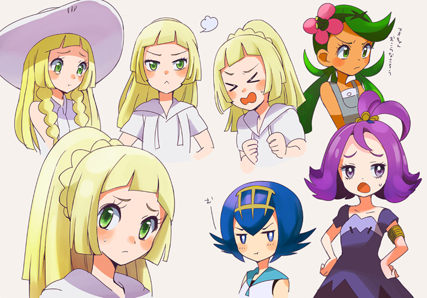 lillie, lana, mallow, and acerola (pokemon and 1 more) drawn by popcorn_91