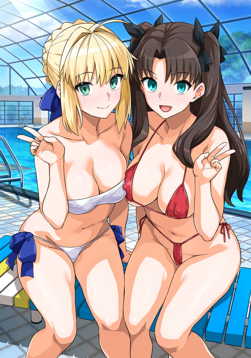 artoria pendragon, saber, and tohsaka rin (fate and 1 more) drawn by haruhisky