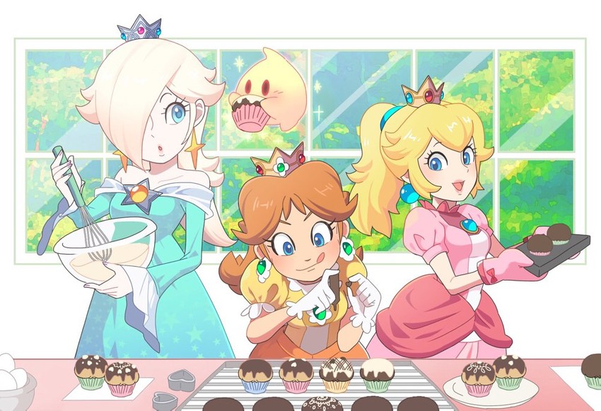 princess peach, rosalina, princess daisy, and luma (mario and 1 more) drawn by hoshikuzu_pan