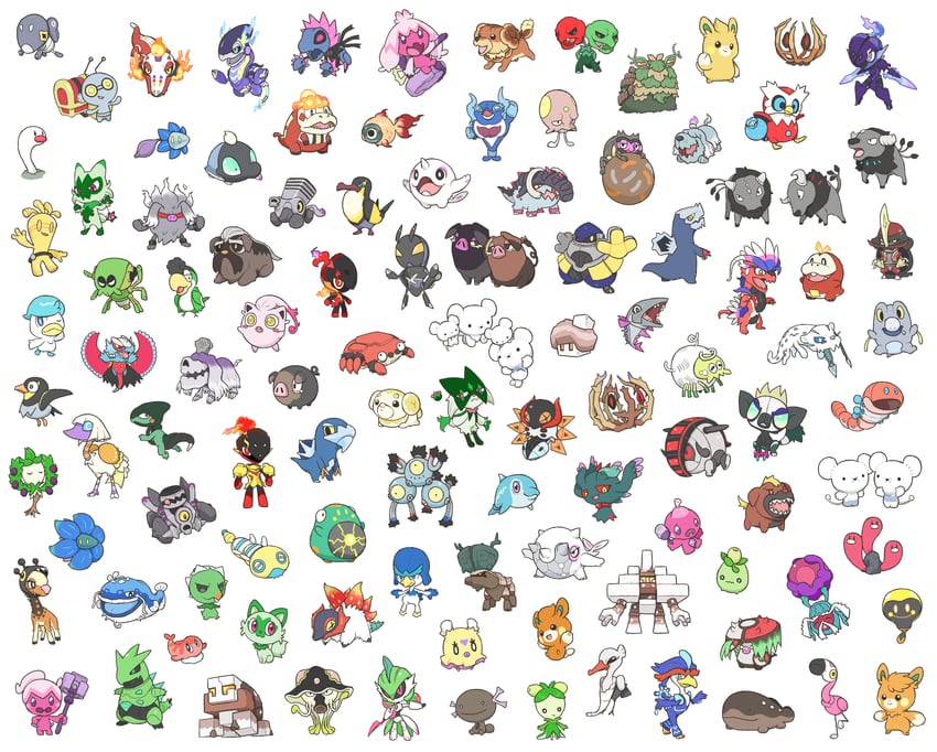 sprigatito, meowscarada, fuecoco, quaxly, clodsire, and 101 more (pokemon) drawn by oda_(dazarashi_koubou)