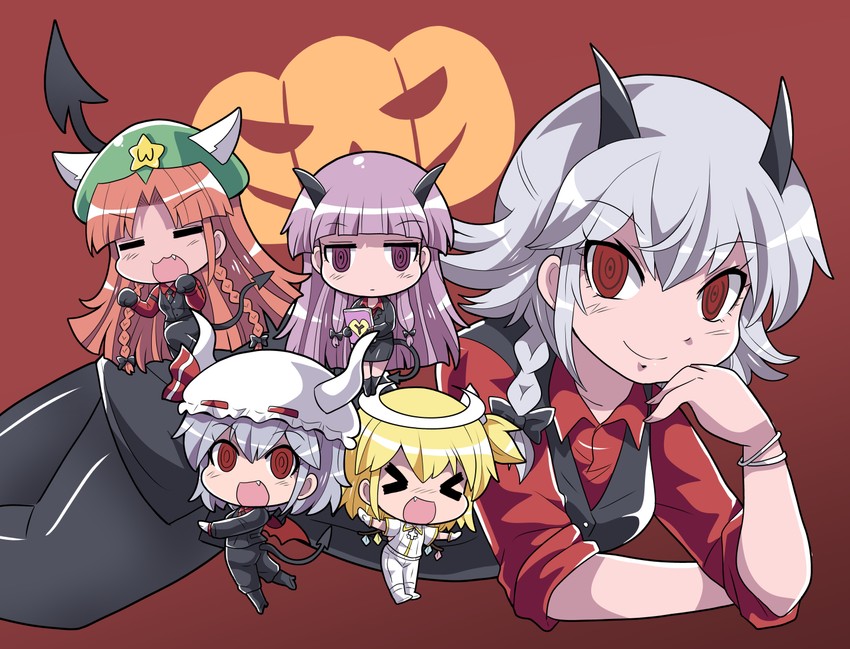 remilia scarlet, flandre scarlet, izayoi sakuya, patchouli knowledge, hong meiling, and 5 more (touhou and 1 more) drawn by colonel_aki