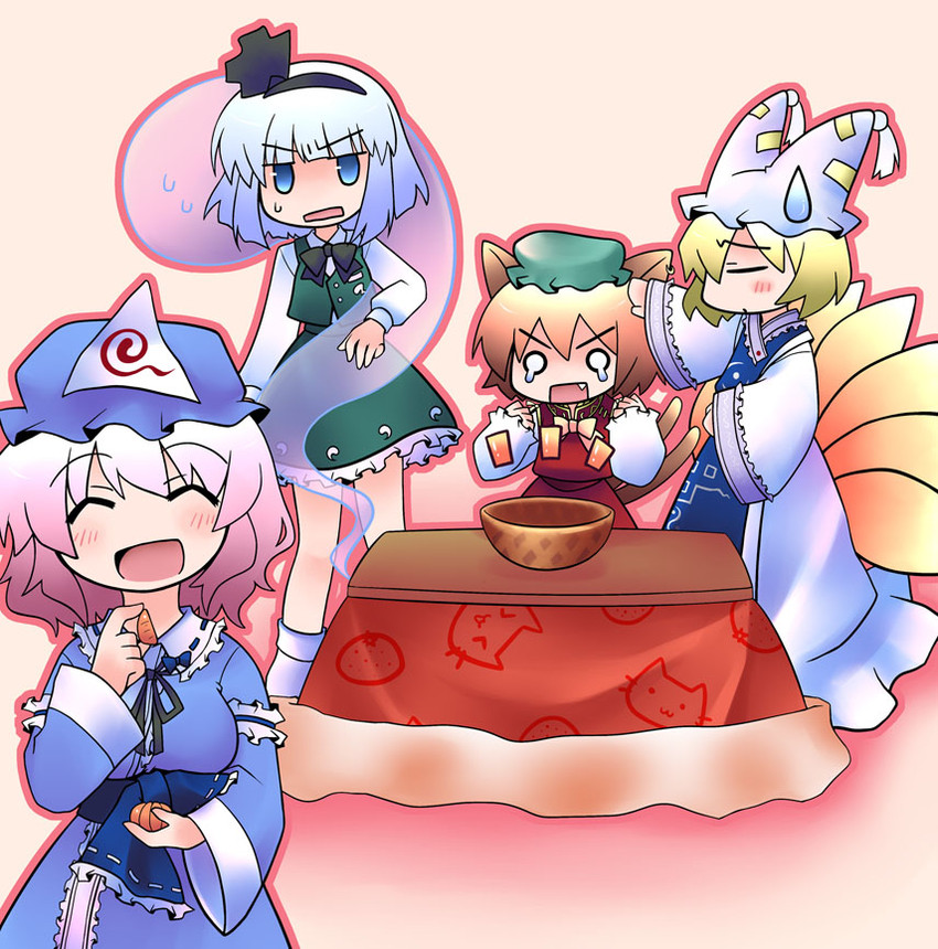 konpaku youmu, saigyouji yuyuko, yakumo ran, and chen (touhou) drawn by miyako_rine