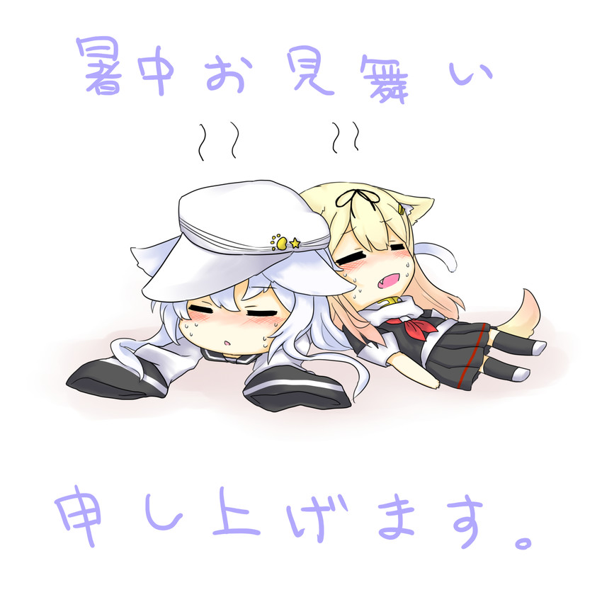 hibiki, yuudachi, yuudachi kai ni, and verniy (kantai collection) drawn by yonerinoko_(banberabu)