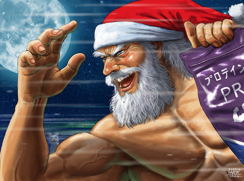 santa claus and surprised cat (original) drawn by matataku