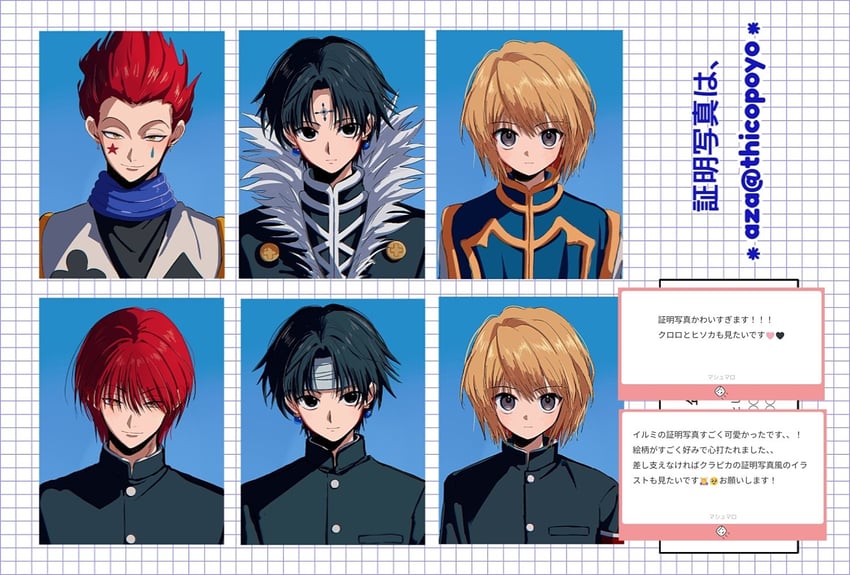 kurapika, hisoka morow, and chrollo lucilfer (hunter x hunter) drawn by thicopoyo