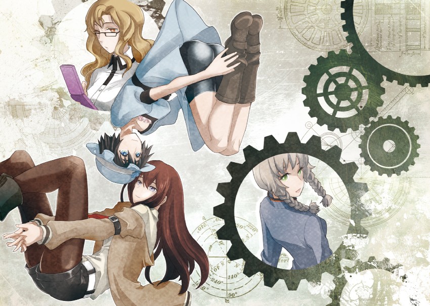 makise kurisu, shiina mayuri, amane suzuha, and kiryuu moeka (steins;gate) drawn by nishiura_some