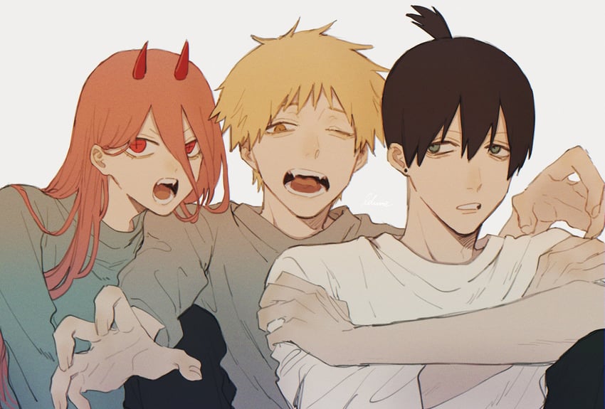 power, denji, and hayakawa aki (chainsaw man) drawn by izumi_(kisshot1126)