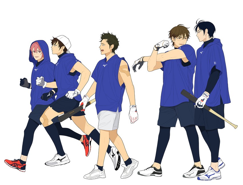 miyuki kazuya, sawamura eijun, kuramochi youichi, furuya satoru, and kominato ryousuke (ace of diamond) drawn by twoframe