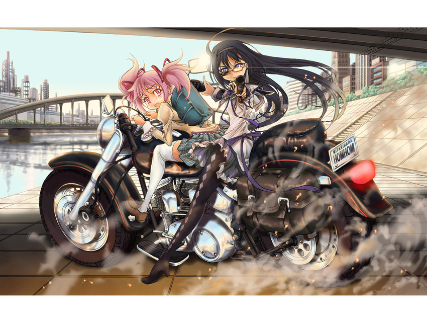 akemi homura, kaname madoka, and t-800 (mahou shoujo madoka magica and 3 more) drawn by naka_(nicovideo14185763)
