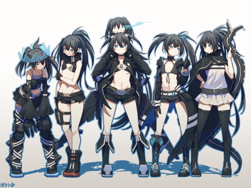 black rock shooter, stella, black rock shooter beast, elishka, and ron (black rock shooter and 3 more) drawn by baronilu