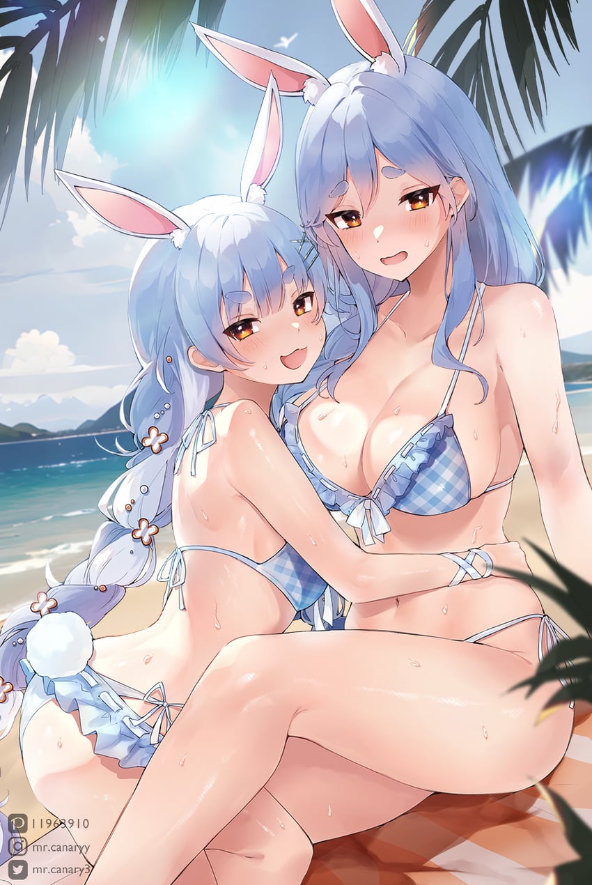 usada pekora and pekomama (hololive) drawn by mr.canaryy