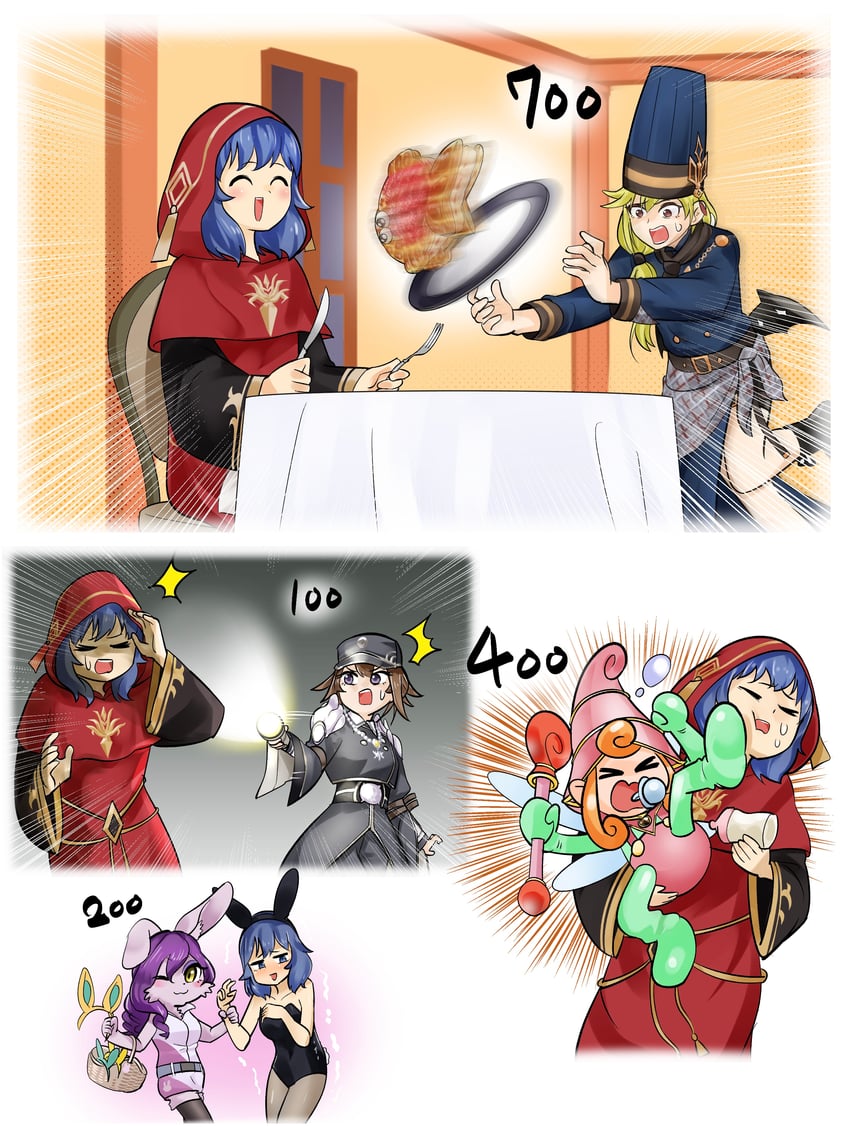 lo the prayers of the voiceless voice, exosister sophia, poissoniere de nouvelles, berry magician girl, and bunny ear enthusiast (yu-gi-oh!) drawn by sawan_cutman