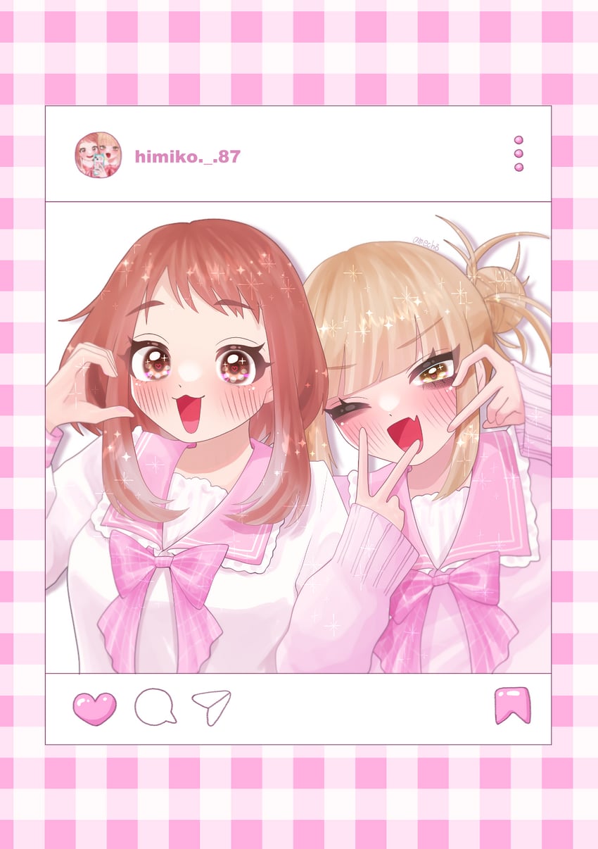 uraraka ochaco and toga himiko (boku no hero academia) drawn by amecho_wa