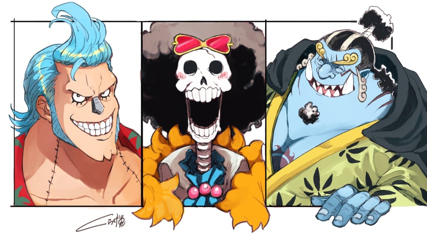 brook, franky, and jinbe (one piece) drawn by ippaiotabe_mkw