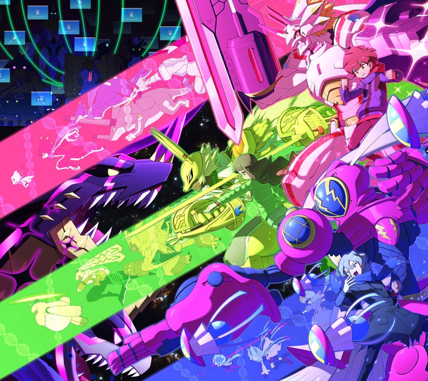 jellymon, gammamon, symbareangoramon, higashimitarai kiyoshiro, amanokawa hiro, and 20 more (digimon and 1 more) drawn by bbb_(fabio8552)