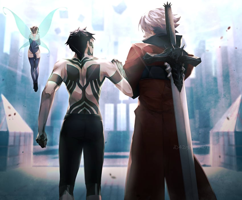 dante, demi-fiend, and pixie (devil may cry and 2 more) drawn by kiriko_(42g8ak3107)