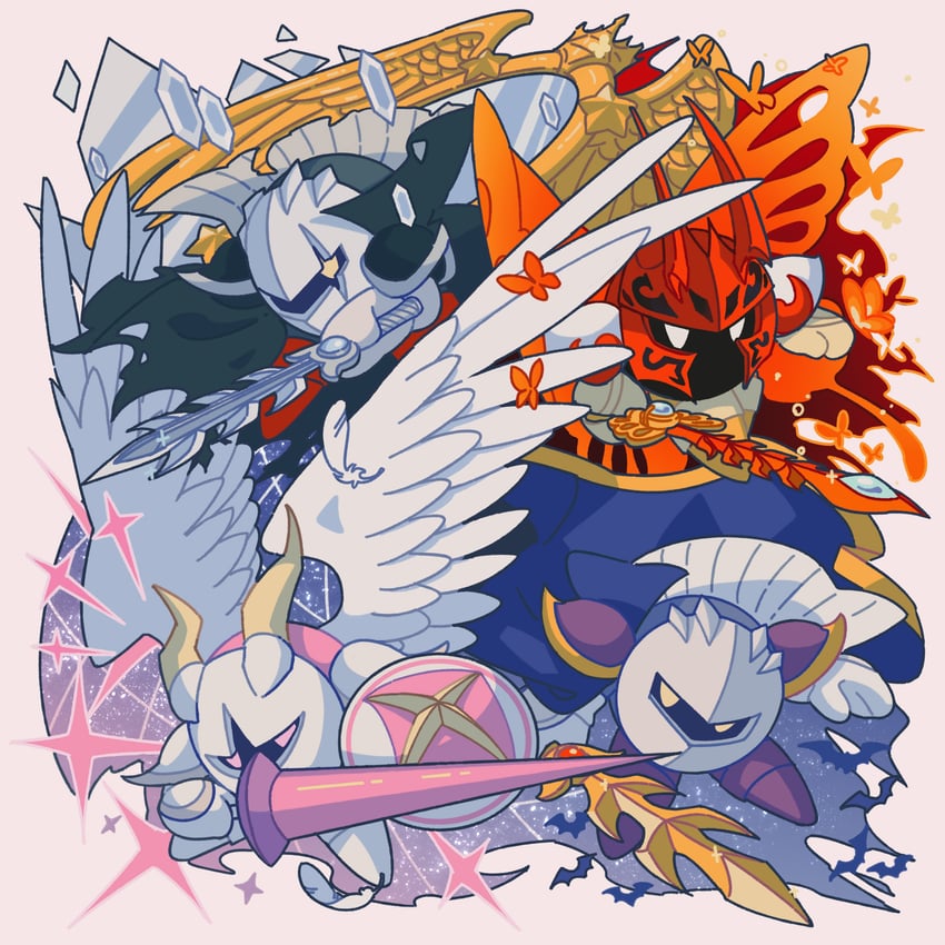 meta knight, morpho knight, galacta knight, and dark meta knight (kirby) drawn by glef_life