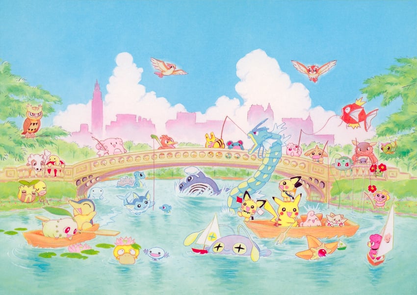 pikachu, bulbasaur, vaporeon, cyndaquil, chikorita, and 31 more (pokemon) drawn by fukuyama_keiko