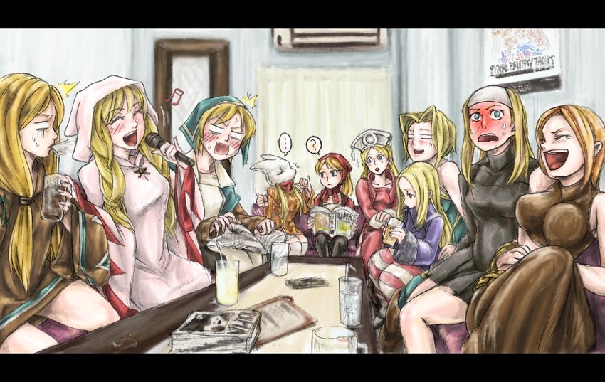 white mage, monk, geomancer, dancer, chemist, and 5 more (final fantasy and 1 more) drawn by koume-i