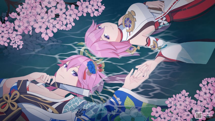 yae miko, yae sakura, and sakura ayane (genshin impact and 3 more) drawn by rifyaa