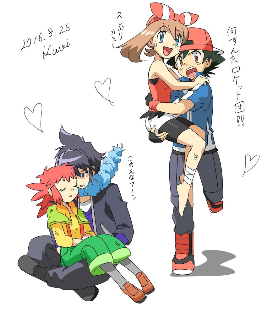 may, ash ketchum, alain, and mairin (pokemon and 2 more) drawn by kairi_(ayuara)