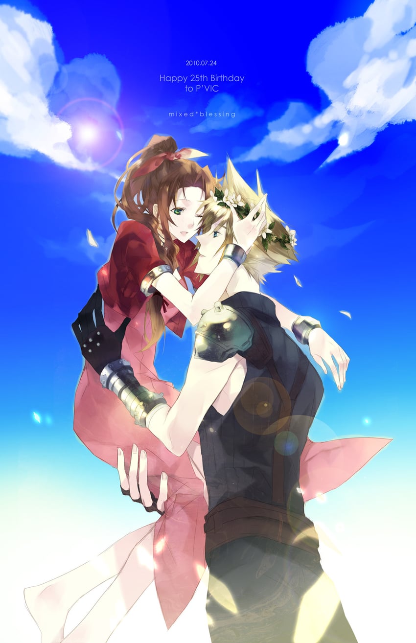 cloud strife and aerith gainsborough (final fantasy and 1 more) drawn by omix