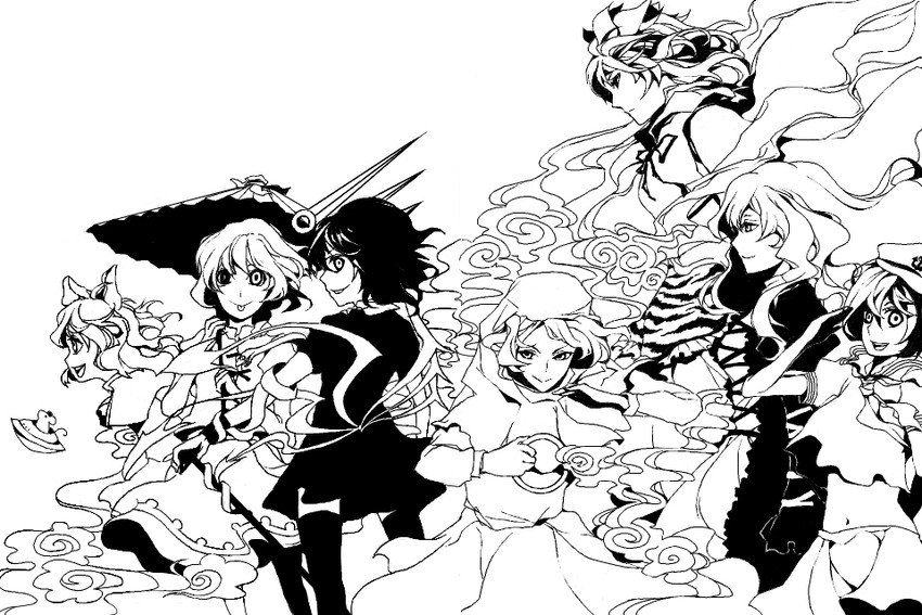 tatara kogasa, nazrin, hijiri byakuren, houjuu nue, toramaru shou, and 2 more (touhou and 1 more) drawn by ann606