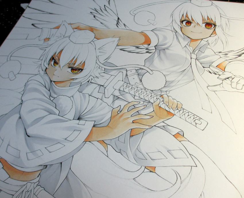 shameimaru aya and inubashiri momiji (touhou) drawn by uousa-ou
