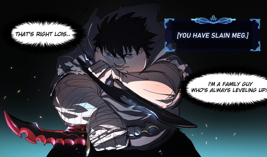 sung jin-woo and peter griffin (solo leveling and 1 more) drawn by kowai_(iamkowai)