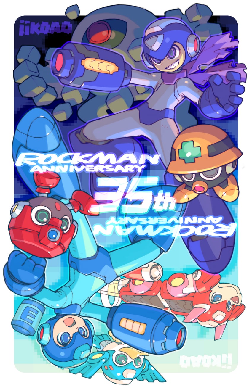 mega man, met, rush, beat, eddie, and 2 more (mega man and 1 more) drawn by iikoao