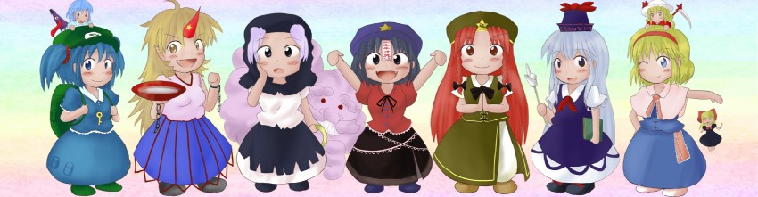alice margatroid, hong meiling, tatara kogasa, kawashiro nitori, kamishirasawa keine, and 6 more (touhou) drawn by pekin
