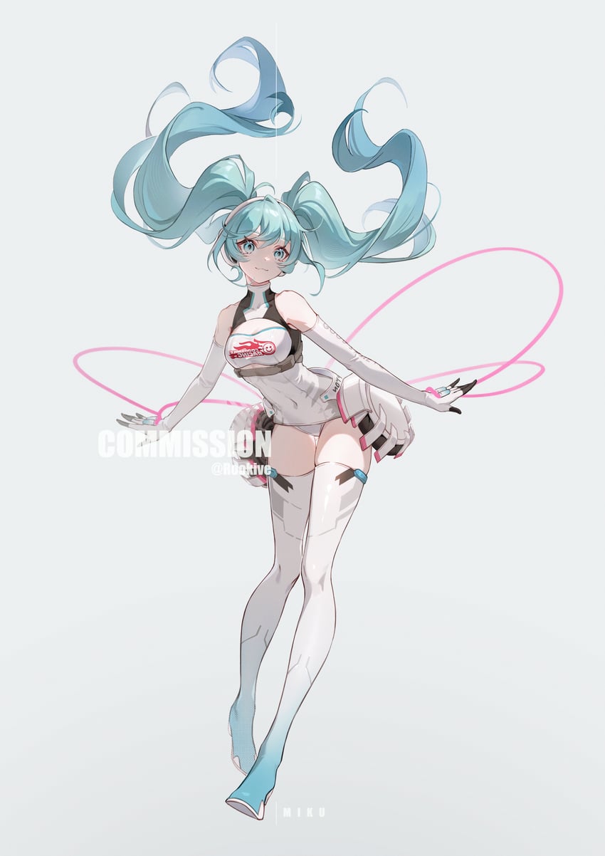 hatsune miku and racing miku (vocaloid and 1 more) drawn by rookive