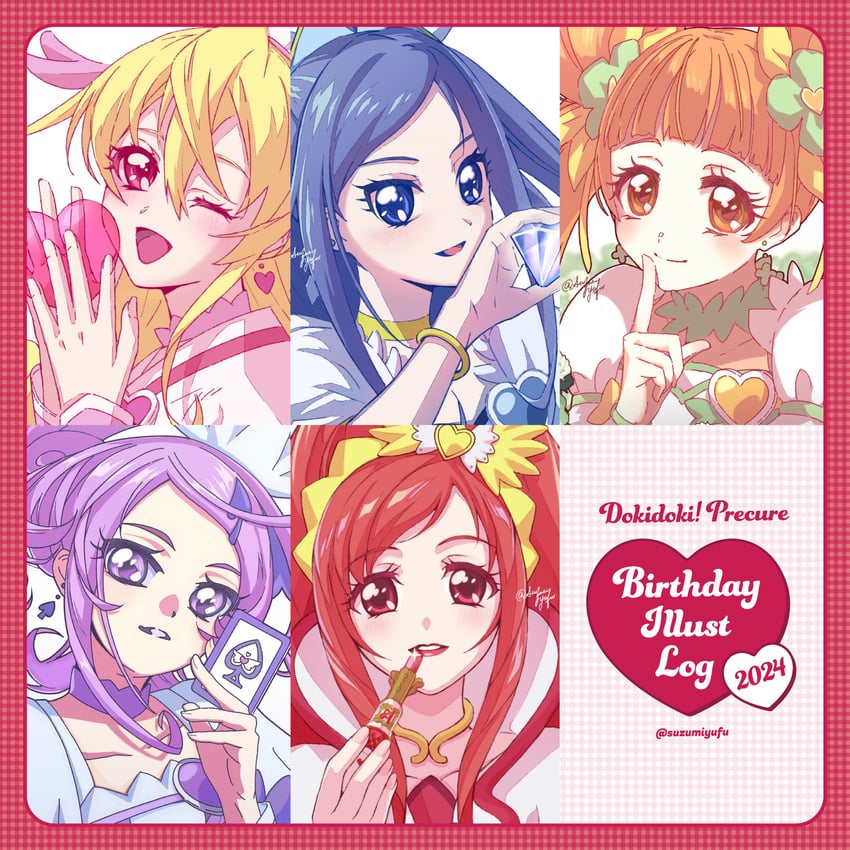 hishikawa rikka, aida mana, kenzaki makoto, yotsuba alice, cure heart, and 5 more (precure and 1 more) drawn by suzumi_yufu