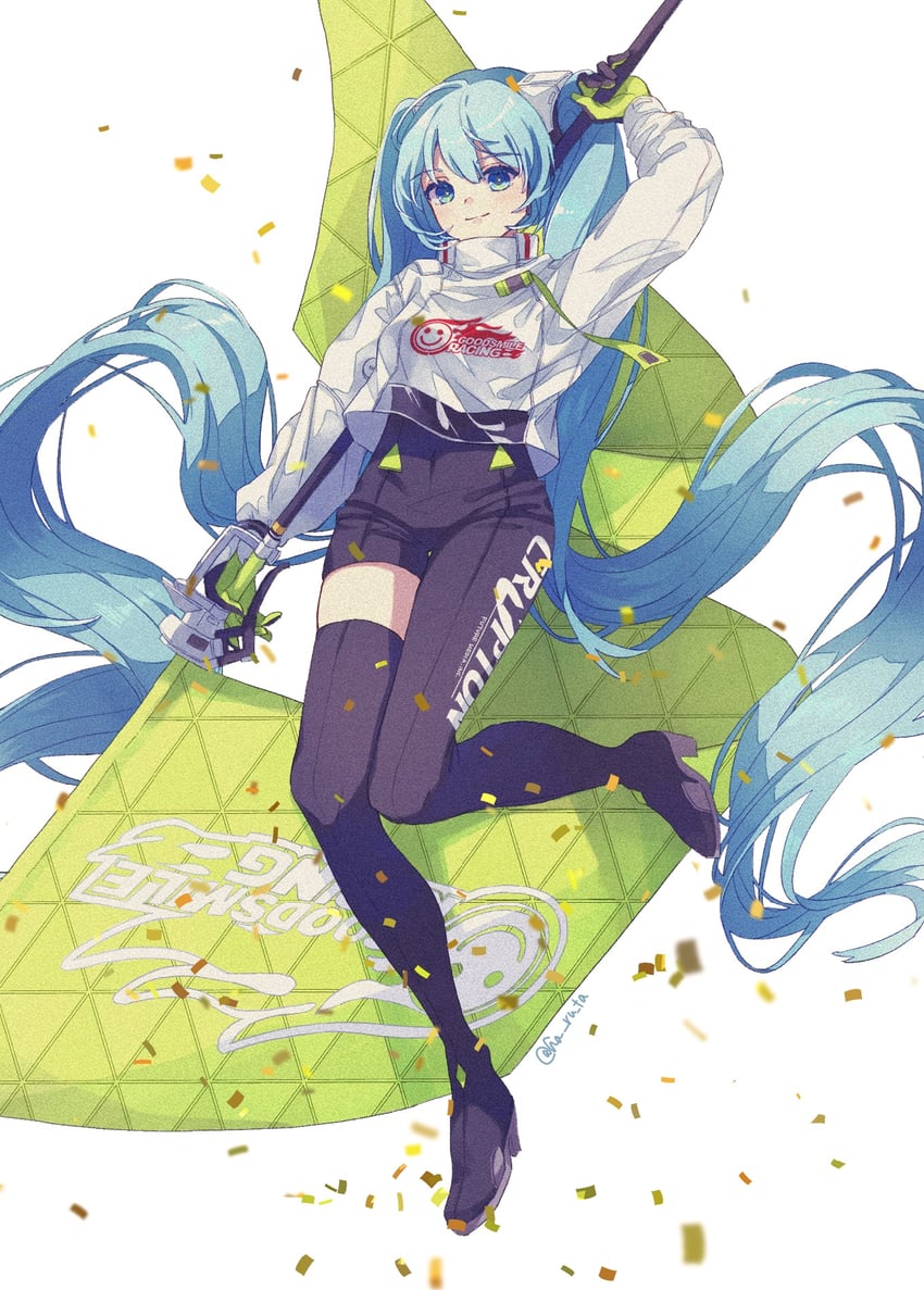 hatsune miku and racing miku (vocaloid and 1 more) drawn by haruta_(user_dndp3458)