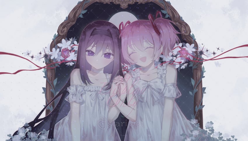 akemi homura and kaname madoka (mahou shoujo madoka magica) drawn by stariwei