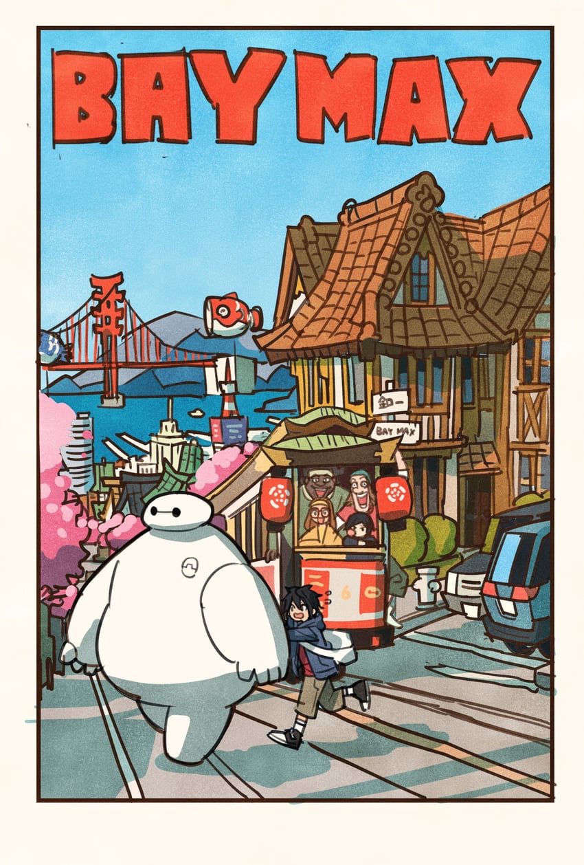 baymax, hiro hamada, gogo tomago, honey lemon, wasabi-no-ginger, and 1 more (big hero 6) drawn by takeuchi_ryousuke
