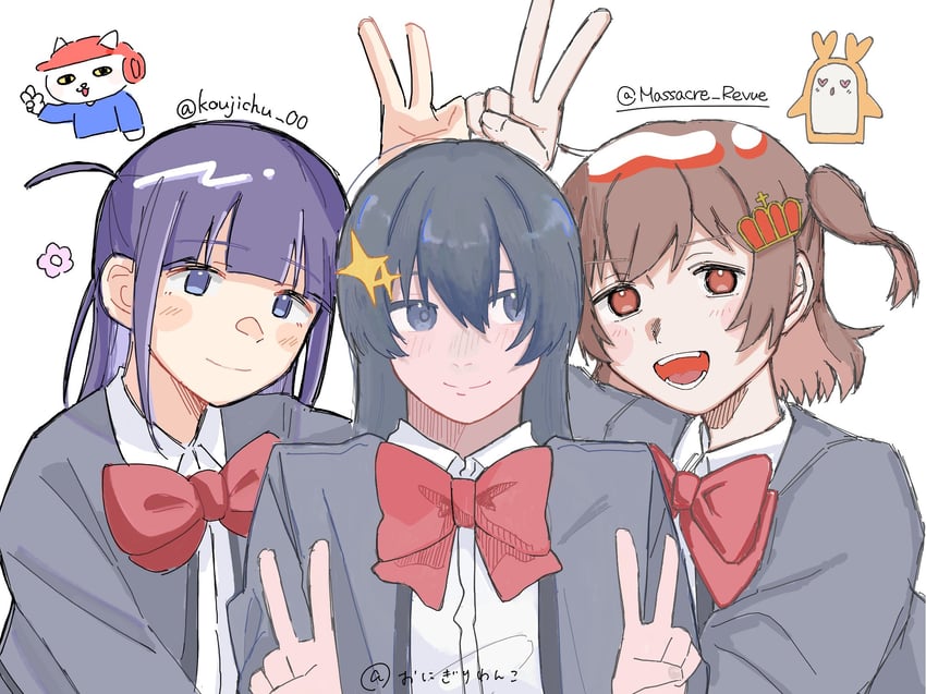 aijou karen, tsuyuzaki mahiru, and kagura hikari (shoujo kageki revue starlight) drawn by koujichu_00 and massacre_revue