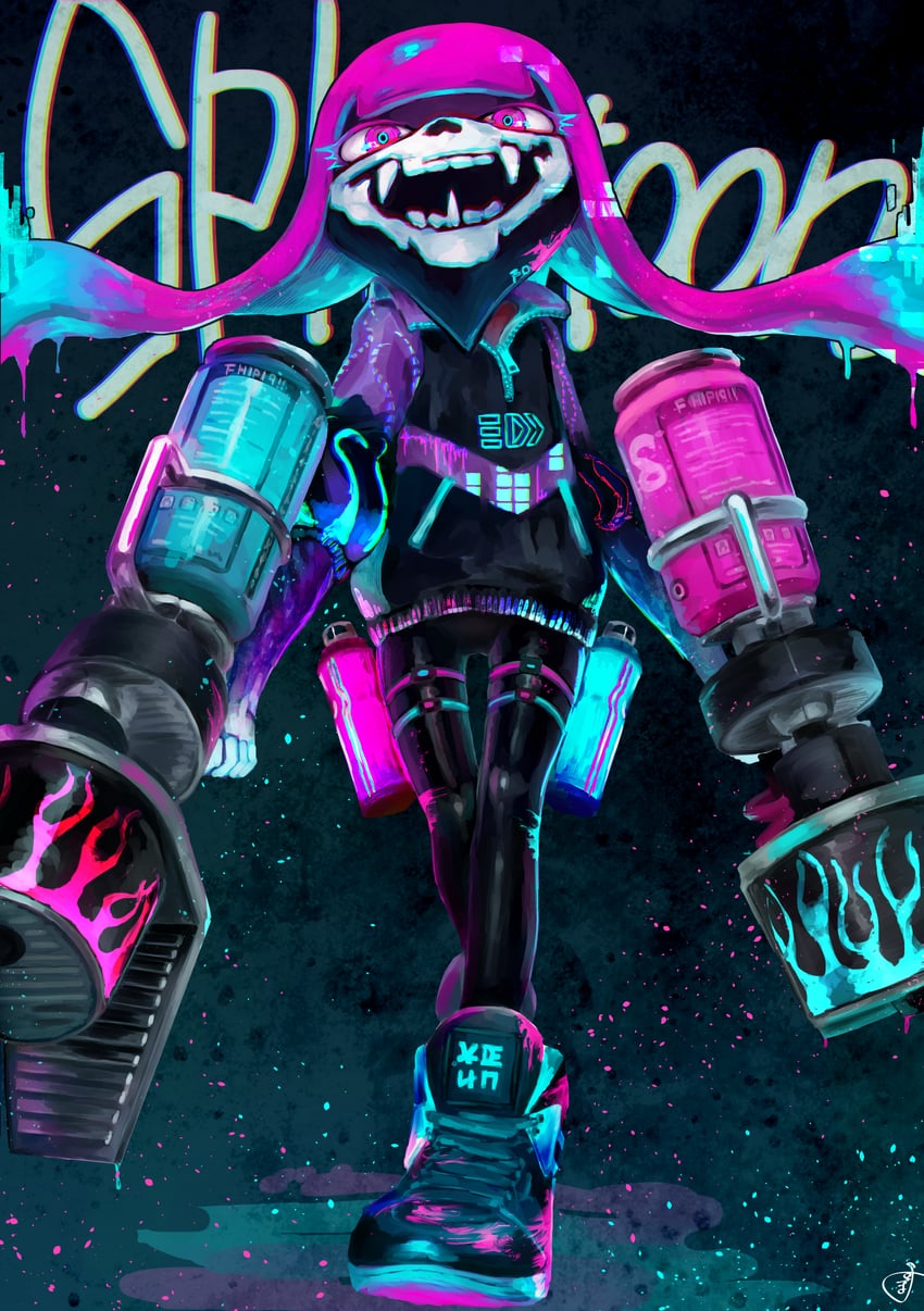 inkling player character, inkling girl, akali, and k/da akali (league of legends and 1 more) drawn by py-2