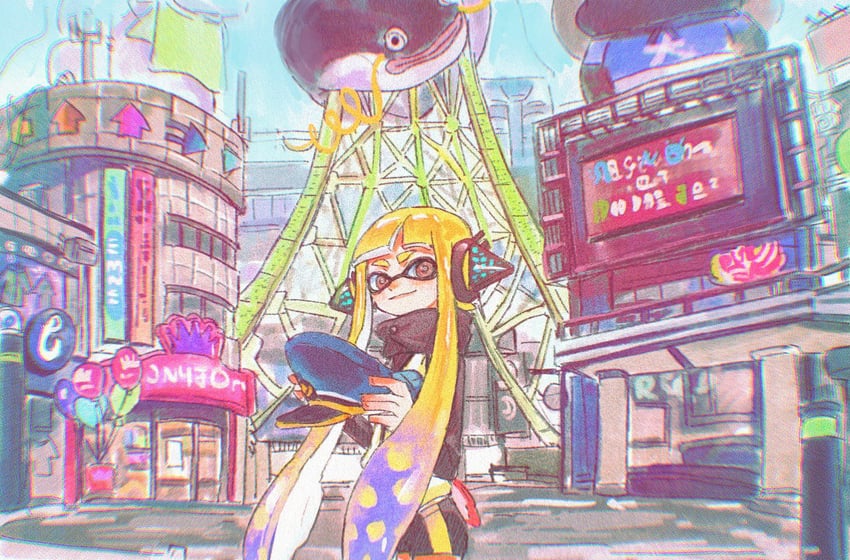 inkling player character, inkling girl, agent 3, captain 3, and zapfish (splatoon) drawn by gucandiyi52092