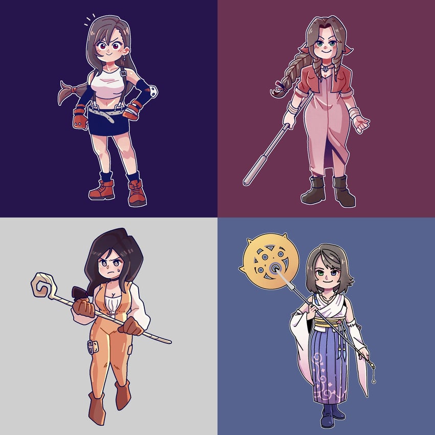 tifa lockhart, aerith gainsborough, garnet til alexandros xvii, and yuna (final fantasy and 3 more) drawn by albert_remong