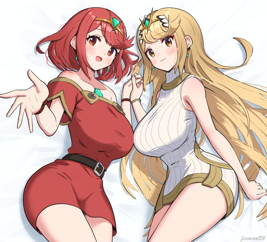 pyra and mythra (xenoblade chronicles and 1 more) drawn by gonzarez
