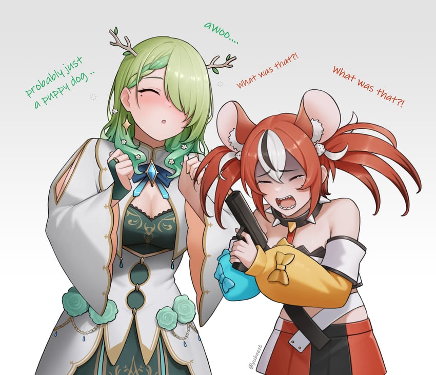 hakos baelz and ceres fauna (hololive and 1 more) drawn by yubaest