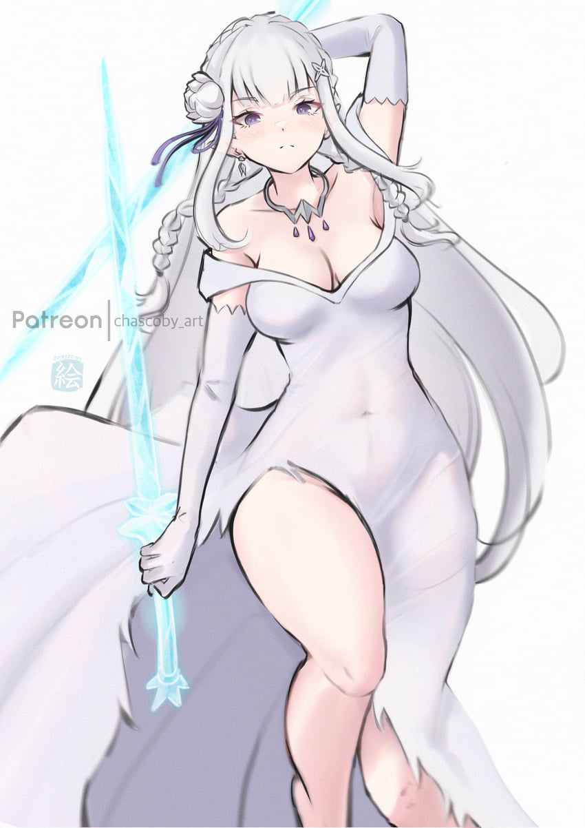 emilia (re:zero kara hajimeru isekai seikatsu) drawn by chascoby