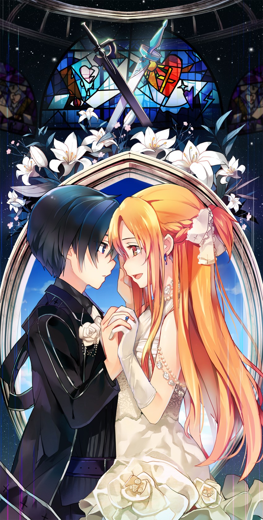 asuna and kirito (sword art online) drawn by sheska_xue