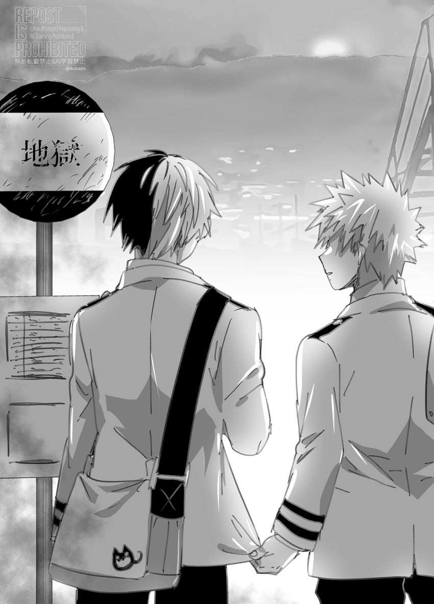 bakugou katsuki and todoroki shoto (boku no hero academia) drawn by ikuhashi_muiko