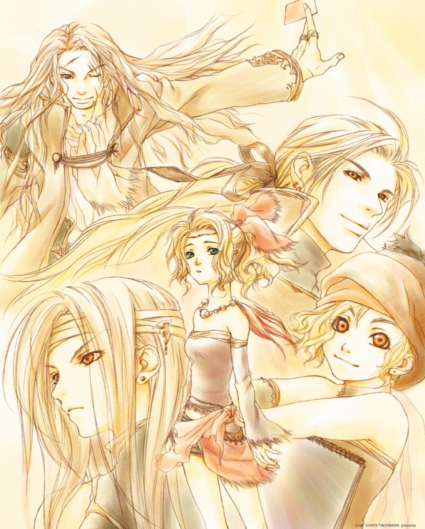 terra branford, celes chere, relm arrowny, edgar roni figaro, and setzer gabbiani (final fantasy and 1 more) drawn by tachibana_chata