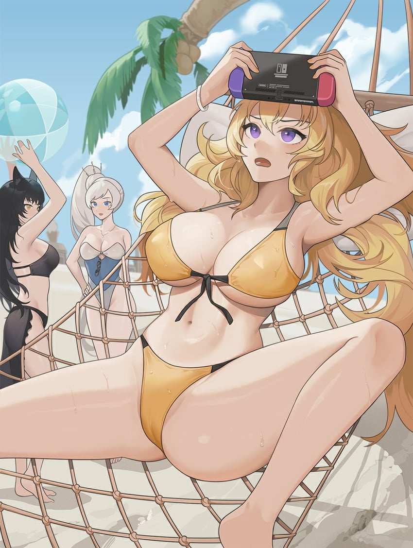 weiss schnee, yang xiao long, and blake belladonna (rwby) drawn by wangxiii