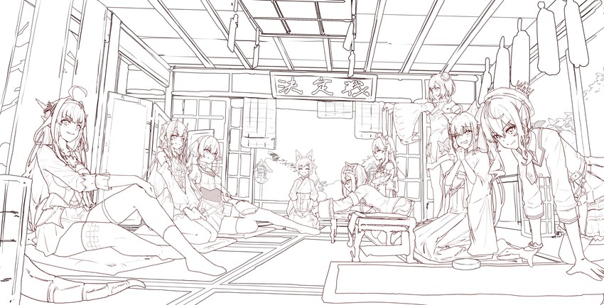 houshou marine, shirakami fubuki, hoshimachi suisei, sakura miko, ookami mio, and 4 more (hololive) drawn by wt48260597